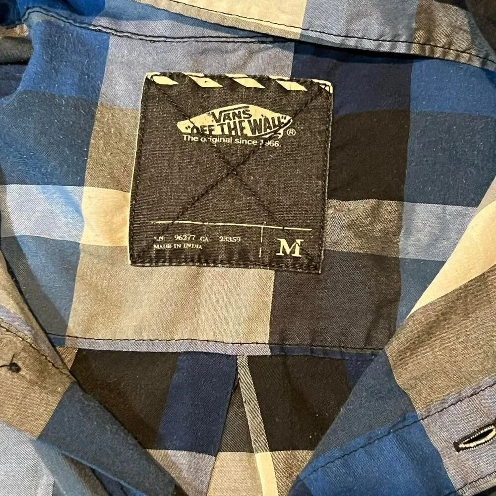 Vans Off The Wall Mens Medium Blue Black Plaid Short Sleeve Button Down Shirt - Picture 3 of 6